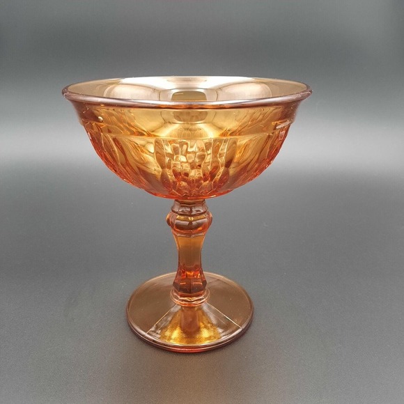 Indiana Glass Other - Vintage Amber Indiana Glass Compote Candy Pedestal Dish Bowl Honey‎ Comb Gold